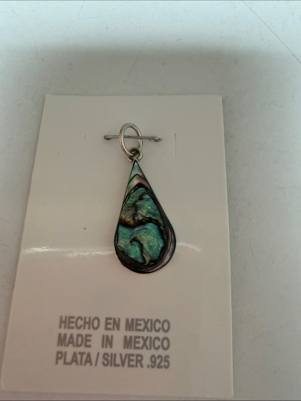 Mexico 925 silver Teardrop Abalone Pendant - Green Blue Shell